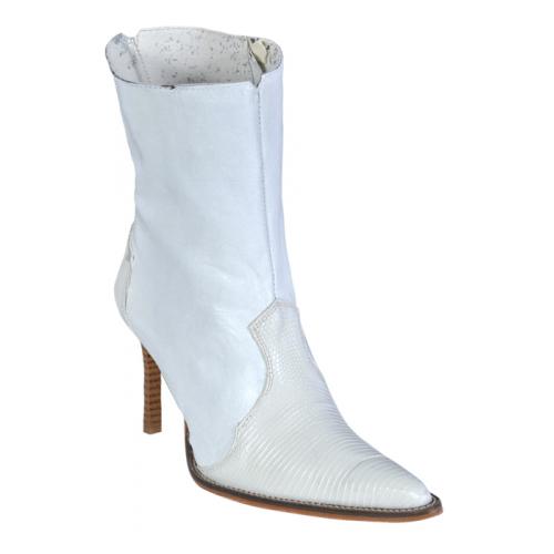 Los Altos Ladies White Genuine Lizard Short Top Boots With Zipper 360628